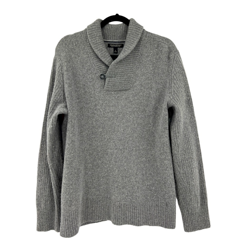 Banana Republic Mens Wool Blend Sweater Size Large Grey Italian Yarn Minimalist